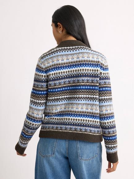 Albaray Fair Isle Collared Cardigan, Blue - view 2, Blue