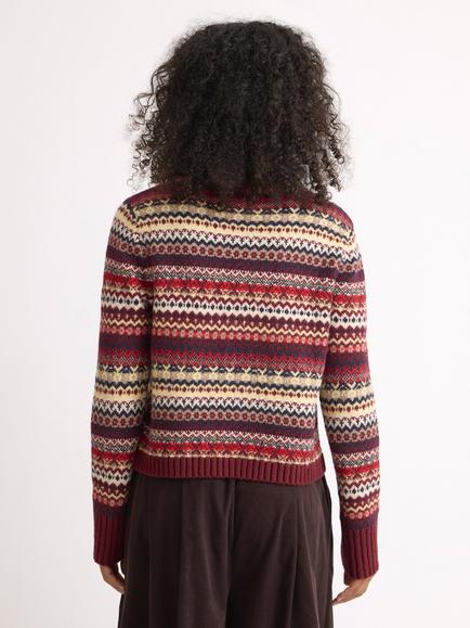 Albaray Fair Isle Crew Cardigan, Burgundy - view 2, Burgundy