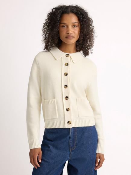 Albaray Pocket Collared Cardigan, Cream, Cream