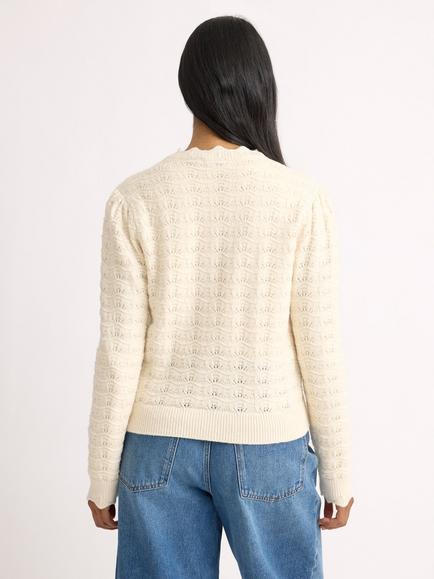 Albaray Pointelle Puff Sleeve Cardigan, Cream - view 2, Cream