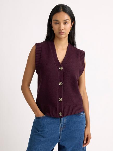 Albaray Cosy Button Knitted Tank, Burgundy, Burgundy