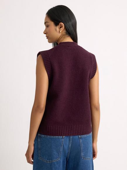 Albaray Cosy Button Knitted Tank, Burgundy - view 2, Burgundy