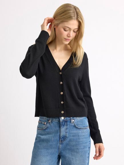 Albaray Merino Wool V-Neck Cardigan, Black