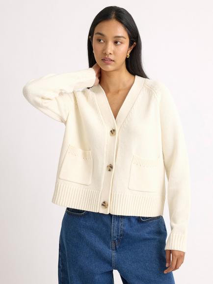 Albaray V-Neck Cardigan, Cream, Cream