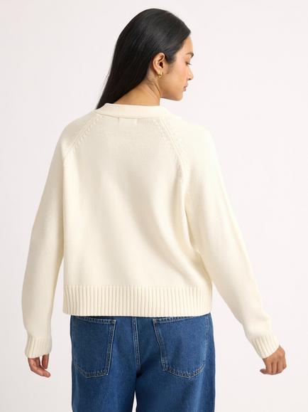 Albaray V-Neck Cardigan, Cream - view 2, Cream