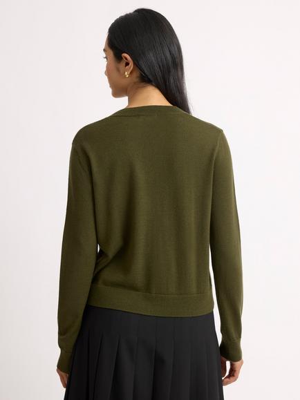 Albaray Merino Wool V-Neck Cardigan - view 2, Olive Green