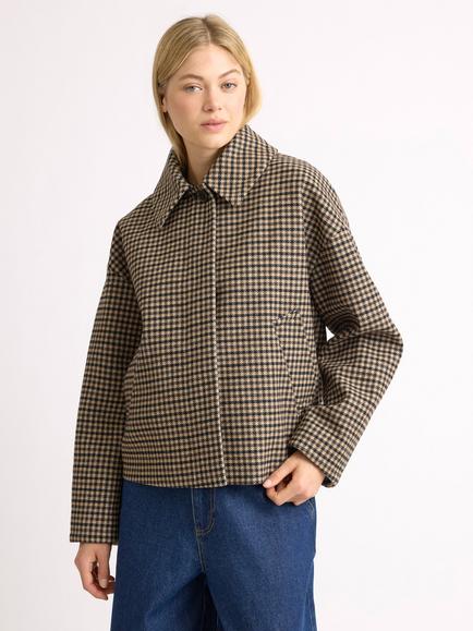 Albaray Check Fur Collar Jacket, Tan, Tan