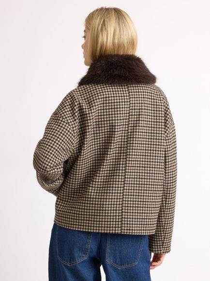 Albaray Check Fur Collar Jacket, Tan - view 2, Tan
