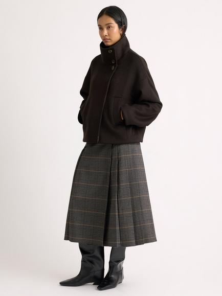 Albaray Funnel Neck Wool Blend Overcoat, Chocolate, Chocolate