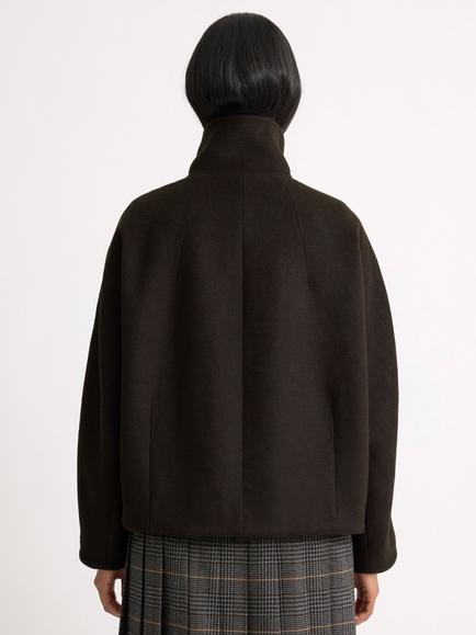 Albaray Funnel Neck Wool Blend Overcoat, Chocolate - view 2, Chocolate