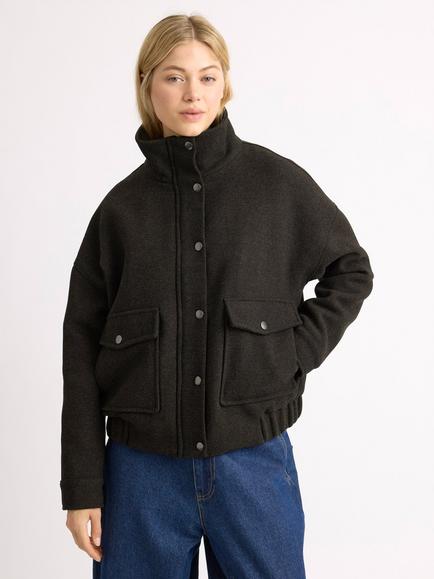 Albaray Herringbone Wool Blend Bomber, Chocolate, Chocolate