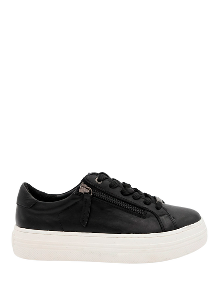 Jones Bootmaker Amaliada Wide Fit Leather Zip Detail Platform Trainers, Black, Black