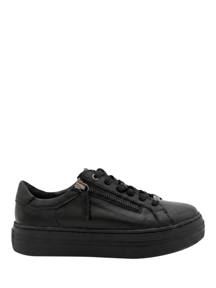 Jones Bootmaker Amaliada Wide Fit Leather Zip Detail Platform Trainers, Black, Black