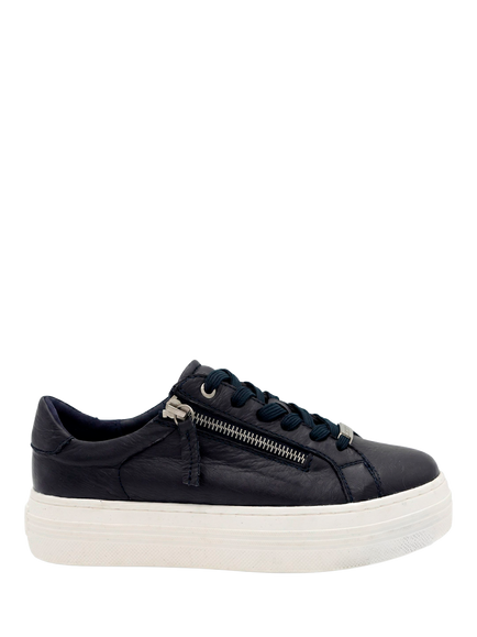 Jones Bootmaker Amaliada Wide Fit Leather Zip Detail Platform Trainers, Navy, Navy