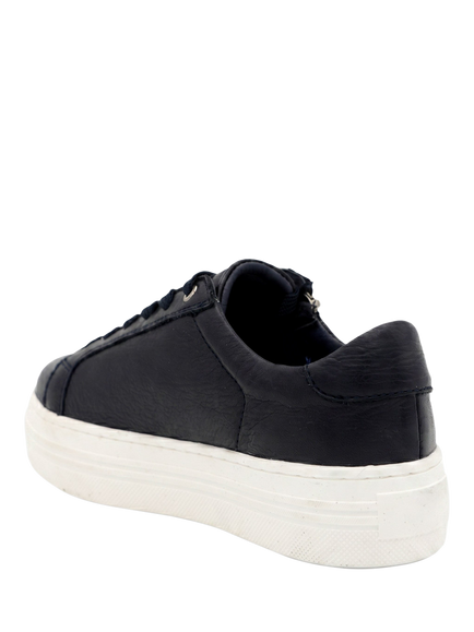 Jones Bootmaker Amaliada Wide Fit Leather Zip Detail Platform Trainers, Navy - view 2, Navy