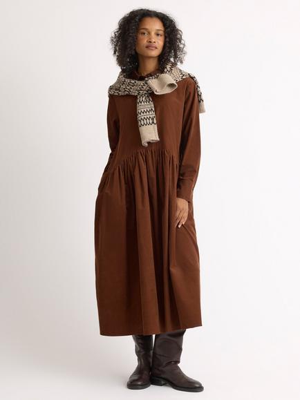 Albaray Baby Cord Shirt-Drop Waist Dress, Tan