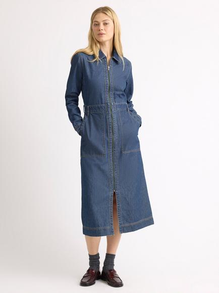Albaray Denim Zip Shirt Midi Dress, Indigo, Indigo