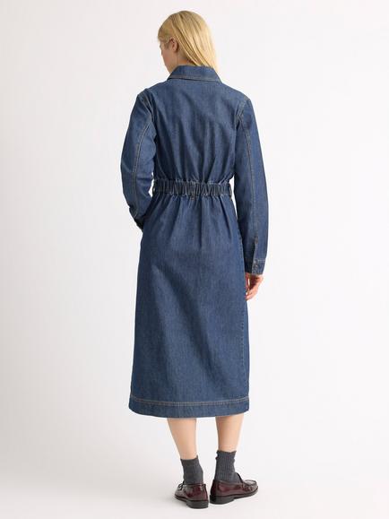 Albaray Denim Zip Shirt Midi Dress, Indigo - view 2, Indigo