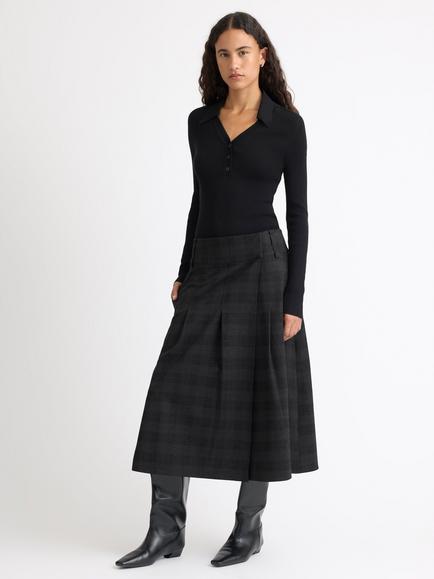 Albaray Check A-Line Wrap Midi Skirt, Grey, Grey