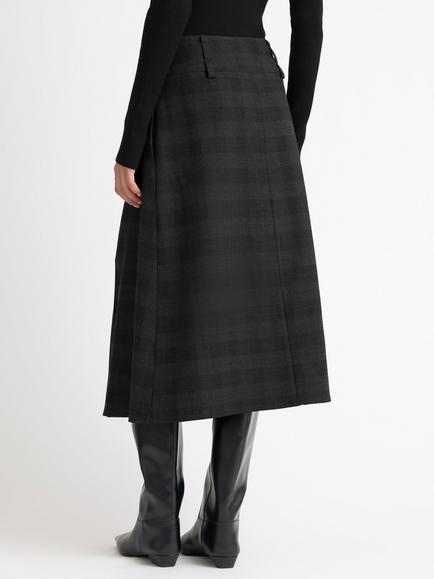 Albaray Check A-Line Wrap Midi Skirt, Grey - view 2, Grey