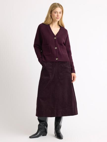 Albaray Organic Cotton Rich A-Line Midi Cord Skirt, Burgundy, Burgundy