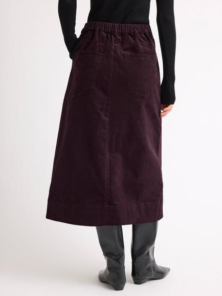 Albaray Organic Cotton Rich A-Line Midi Cord Skirt, Burgundy - view 2, Burgundy