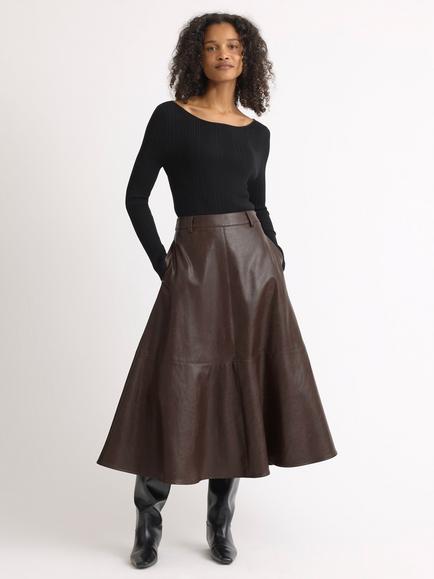 Albaray Fit and Flare Midi Skirt, Chocolate, Chocolate