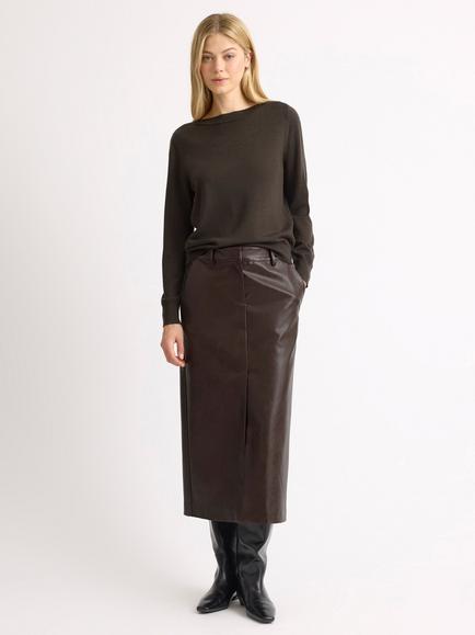 Albaray Faux Leather Pencil Midi Skirt, Chocolate, Chocolate