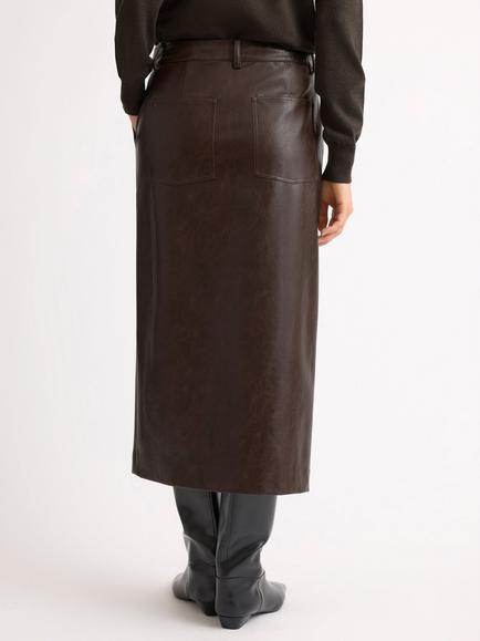Albaray Faux Leather Pencil Midi Skirt, Chocolate - view 2, Chocolate