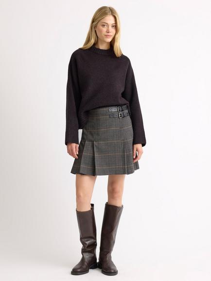 Albaray Check A-Line Short Skirt, Grey - view 2, Grey