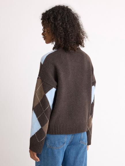 Albaray Argyle Jumper, Chocolate - view 2, Chocolate
