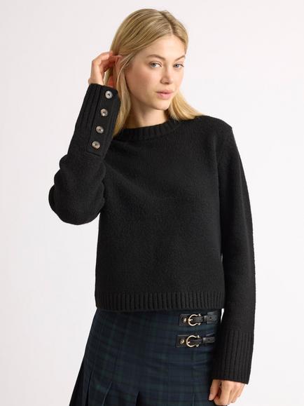 Albaray Button Detail Acrylic Rich Crew Neck Jumper, Black, Black