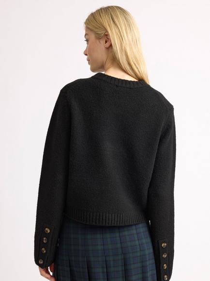 Albaray Button Detail Acrylic Rich Crew Neck Jumper, Black - view 2, Black