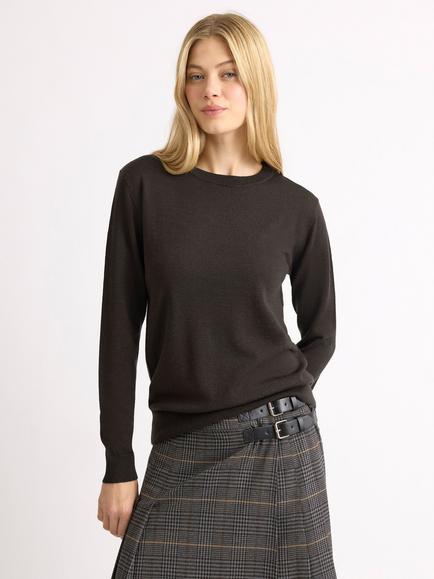 Albaray Extra Fine Merino Wool Crew Neck Jumper, Chocolate