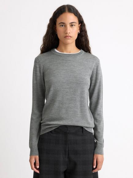 Albaray Extra Fine Merino Wool Crew Neck Jumper, Grey Marl