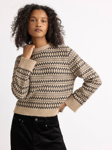 Albaray Intarsia Textured Crew Neck Jumper, Cream, Cream