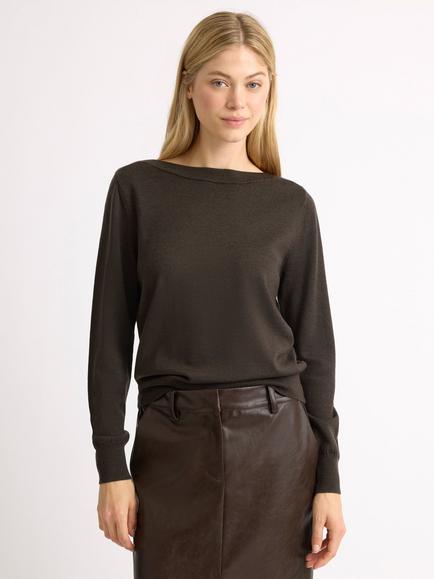 Albaray Extra Fine Merino Wool Slash Neck Jumper, Chocolate, Chocolate