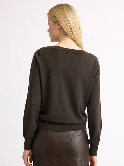 Albaray Extra Fine Merino Wool Slash Neck Jumper, Chocolate - view 2, Chocolate