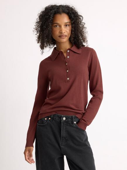 Albaray Organic Cotton Polo Jumper, Chesnut, Chesnut