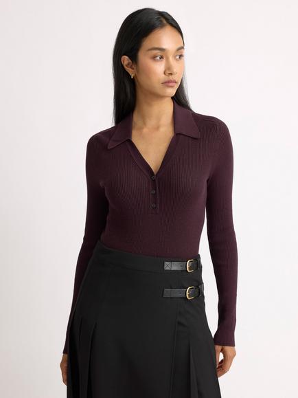 Albaray Rib V-Neck Slim Fit Jumper, Burgundy
