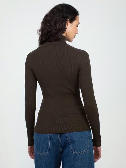 Albaray Funnel Neck Skinny Jumper, Chocolate - view 2, Chocolate