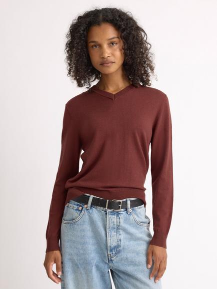 Albaray V-Neck Jumper, Chestnut