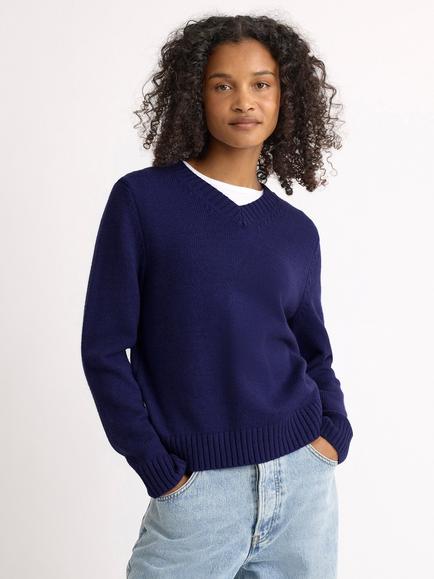 Albaray Recycled Acrylic Blend V-Neck Jumper, Navy, Navy