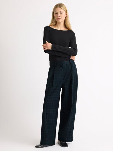 Albaray Check Wide Leg Trousers, Black, Black
