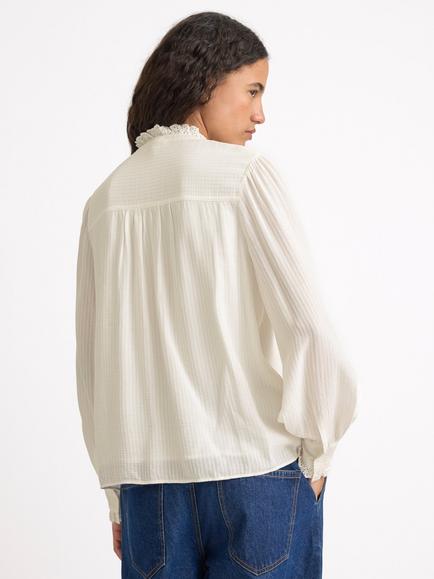 Albaray Lace Edge Long Sleeve Top, Cream - view 2, Cream