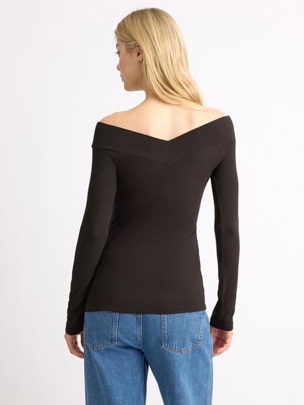 Albaray V-Bardot Jersey Top, Chocolate - view 2, Chocolate