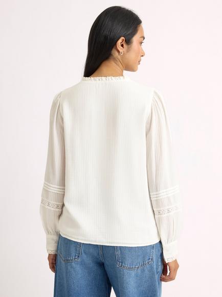 Albaray Lace Trim Long Sleeve Top, Cream - view 2, Cream