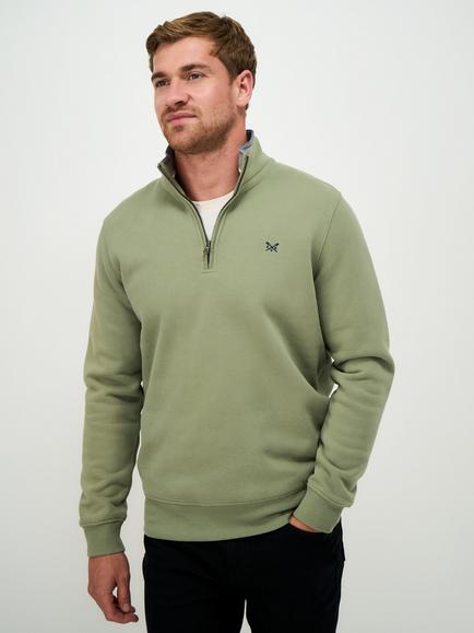 Crew Clothing Cotton Rich Half-Zip Sweatshirt, Light Green