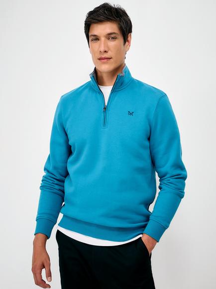 Crew Clothing Cotton Rich Half-Zip Sweatshirt, Airforce Blue
