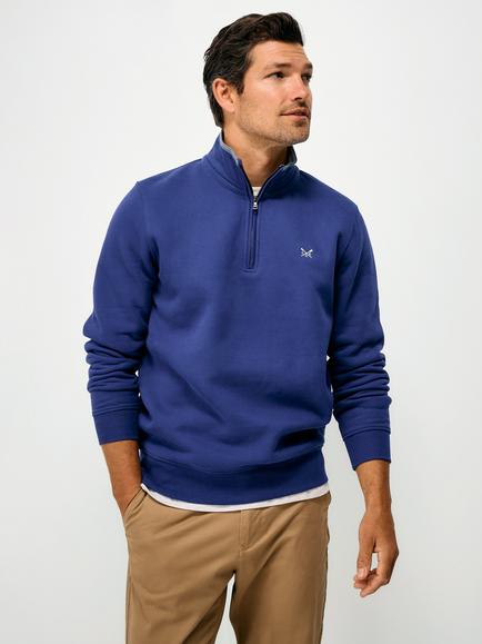 Crew Clothing Cotton Rich Half-Zip Sweatshirt, Duck Egg Blue
